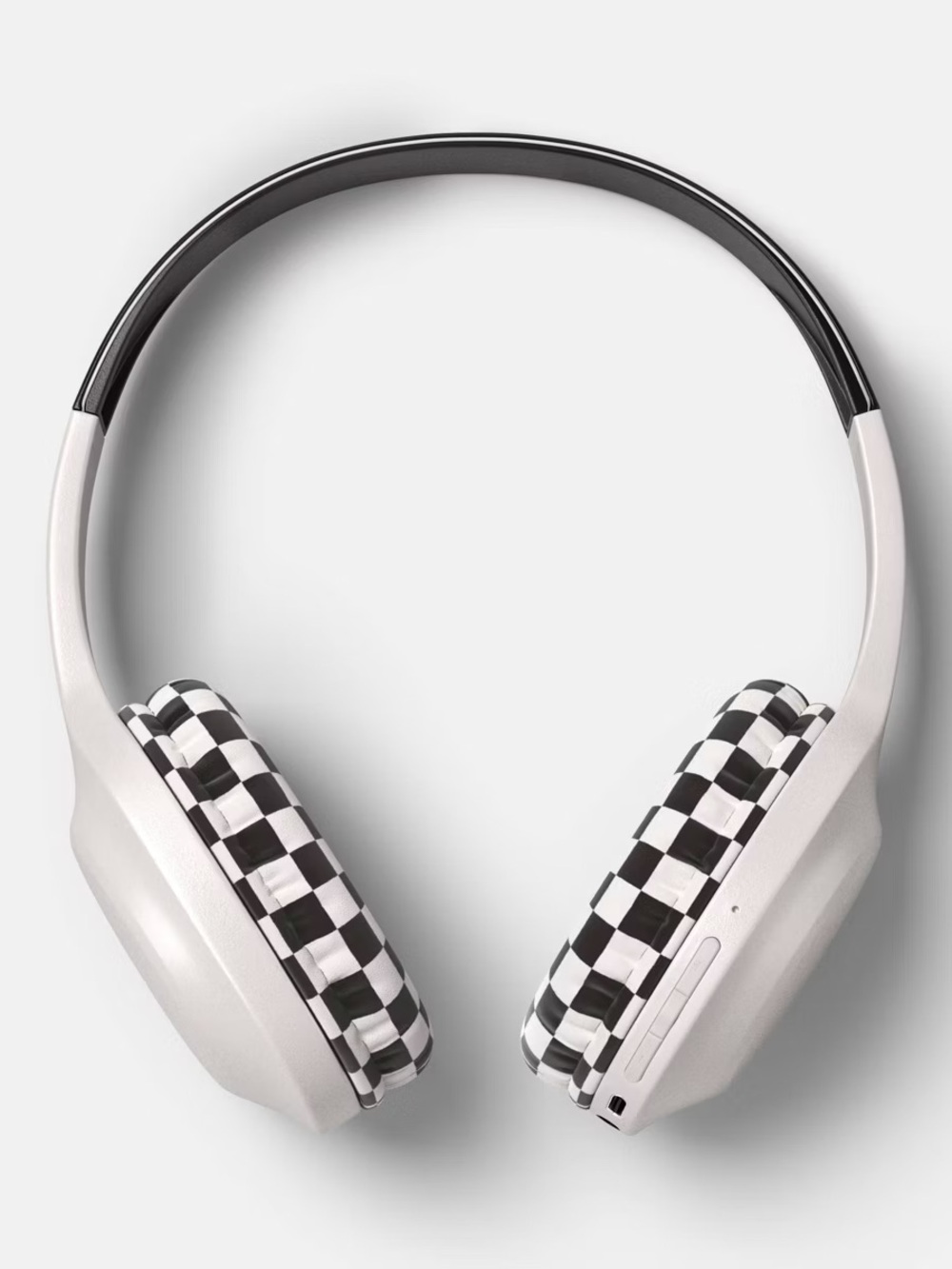 Wireless On-Ear Headphones in White with Black Checkered Cushions